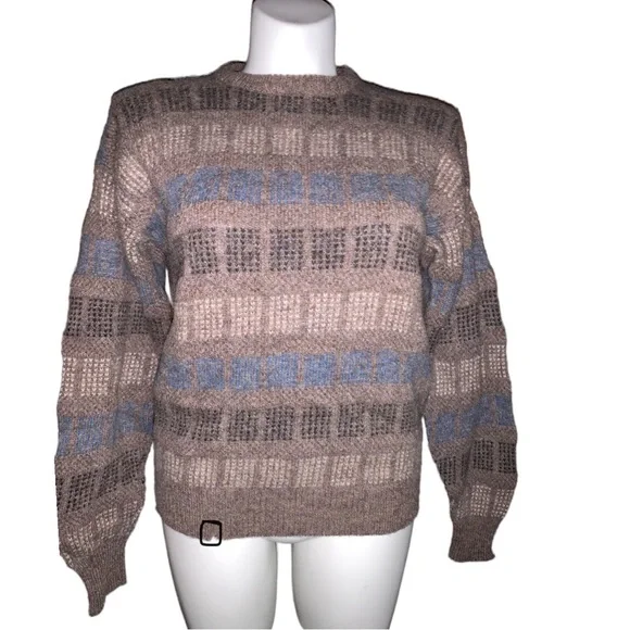 Vintage Michael Jordan Men’s Wool Sweater L Brown Blue Checked Knit Pullover